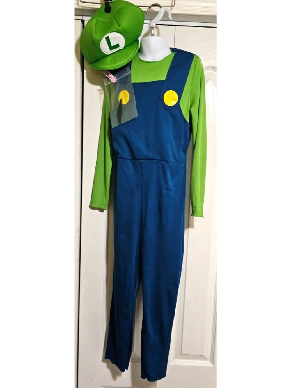Super Mario Luigi Costume Kids 7-8 Hat Mustache Halloween Nintendo Disguise Boys